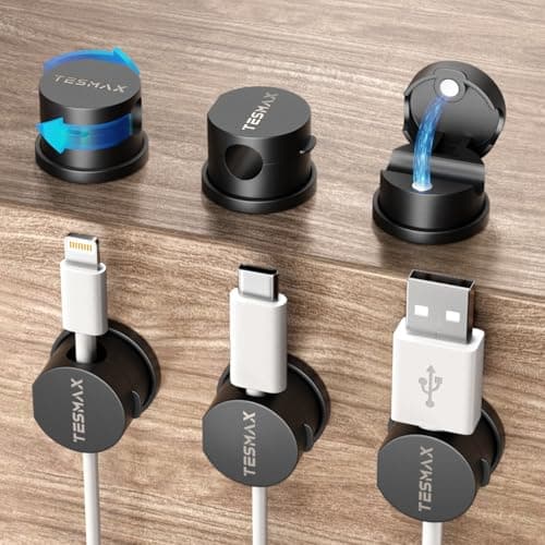 Magnetic Cord Holder 360°Rotation Cord Organizer, 6Pack Cable Clips [1s Lock] Adhesive Cable Management Desk Organizers and Accessories, Phone Charging Wire Holder for Nightstand,Car,Home Office - Image 1