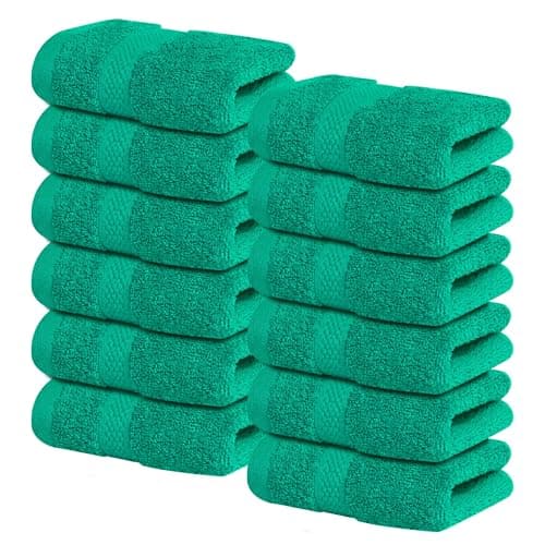 Infinitee Xclusives Luxury Wash Cloths for Showering [13x13] – 100% Cotton Washcloths [Pack of 12], Soft and Absorbent Face Towels for Bathroom Wash Clothes, Gym, and Spa (Vivid Green) - Image 1