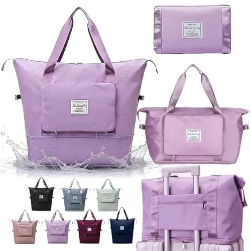 Large Capacity Foldable Travel Bag,Upgraded Waterproof,7 Compartment,Gift,Dry and Wet Separation Multifunctional Sports Bag (Lilac) - Image 1