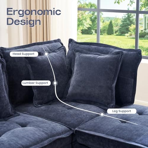 fanzutuz Modular Sectional Sofa, 102.5" L-Shaped Cloud Couch with Storage, 4-Seater Deep Seat Couch with Tufted Cushions & Removable Pillows, Comfy Chenille Couches for Living Room, Blue - Thumbnail 5