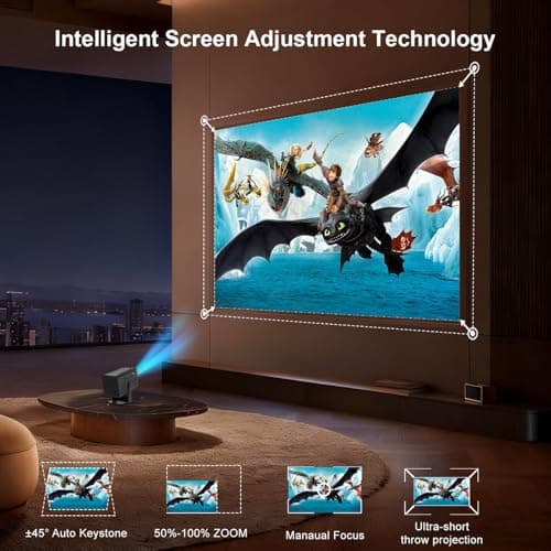 Mini Projector with WiFi and Bluetooth,4K Support 260 ANSl Smart Portable Projector,Auto Keystone, 135 Degree Rotation,Video projector for Home, Bedroom, Outdoor - Thumbnail 6