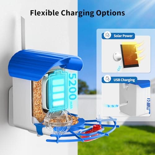 NIORSUN Smart Bird Feeder with Camera Solar Powered, 2K HD Video AI Recognition Feeder with Instant Notifications, Eagle Alarm, Infrared Night Vision, Ideal Gift for Family and Bird Lovers, Blue - Thumbnail 5