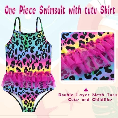 swimsobo Toddler Girls 3-4T Tutu Swimsuits Purple Leopard Bathing Suit 1 Piece Swimwear - Thumbnail 2