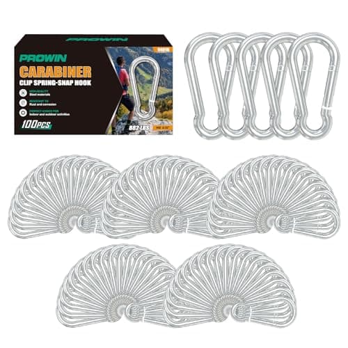 Prowin 100PCS 3.15in Galvanized M8 Carabiner Clips, Heavy Duty Spring Snap Hooks, 882LBS Capacity, Steel Quick Link for Camping, Hiking, Swing, Hammock, Climbing, Outdoor Activities - Image 1