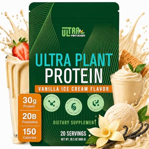30g Organic Vegan Protein Powder, Plant-Based Protein Powder, Meal Replacement, 20 Billion Probiotics, 0g Sugar, Energy, Focus, Recovery, Dairy-Free, Easy Digestion, Vanilla, 20 Servings
