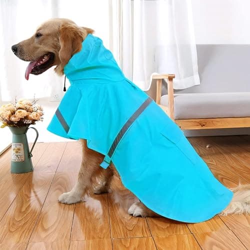 NACOCO Large Dog Raincoat Adjustable Pet Water Proof Clothes Lightweight Rain Jacket Poncho Hoodies with Strip Reflective (M, Lake Blue) - Thumbnail 3