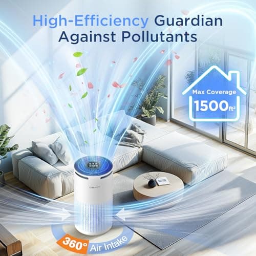 Air Purifiers for Home Large Room Up to 1500ft² with Aromatherapy, DBFIT H13 HEPA Air Purifier Air Cleaner for Smoke Pollen Dust Pet Hair Dander Odor, Portable Air Purifier with Timer (White) - Thumbnail 2