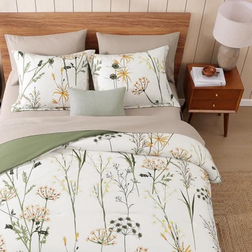 WRENSONGE Botanical Comforter Set Queen Size-7 Pieces Dandelion Bed in a Bag with Flowers Pattern, Soft Floral Complete Bedding Set with Sheets for All Season - Thumbnail 5