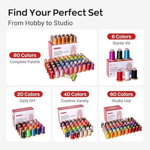 Poolin Embroidery Machine Thread Richword Selected 800M 6 Colors 40WT(108D/2) Polyester Embroidery Thread Set for Embroidery & Sewing Machines – Starter Kit for Home Use - Thumbnail 6