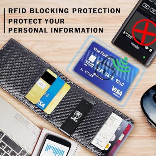 Tipmile Money Clip Wallet for Men RFID Blocking Minimalist Slim Bifold Front Pocket Wallet, Black Carbon Fiber - Thumbnail 3
