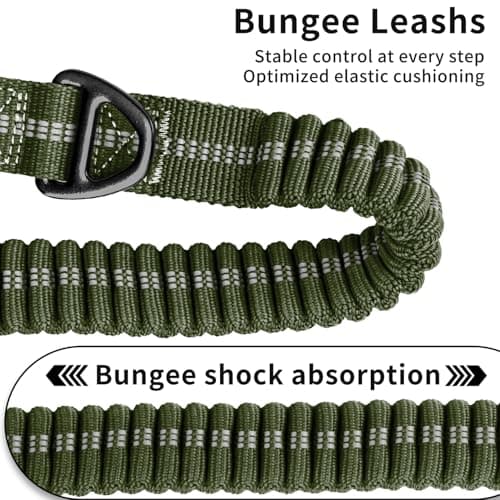 AIRUIDOG Heavy Duty Tactical Bungee Dog Leash, 4-6FT Shock Absorbing Tactical Dog Leash with 2 Padded Handles, Metal Carabiner Clip, Car Seatbelt, Reflective for Medium Large Dogs (ArmyGreen) - Thumbnail 4