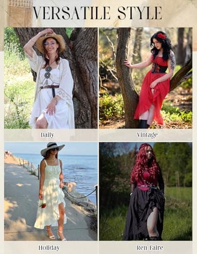 Scarlet Darkness Renaissance Dress Women Summer Corset Dress Flowy Sleeveless Milkmaid Vacation Sundress with Pockets Peacock Blue M - Thumbnail 6