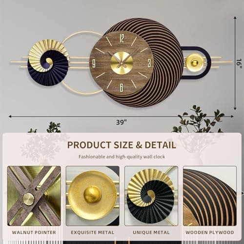 AXAORIRA 39x16 Inch Modern Large Wall Clock for Living Room, Contemporary Silent Non-Ticking Decorative Analog Clocks for Home Decor, Bedroom, Kitchen, Entryway, Office - Gifts for Family and Friends - Thumbnail 2