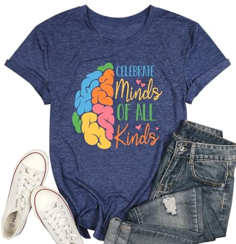 Ladicme Autism Awareness Shirt Women Autism Shirts Mom Autistic Acceptance T Shirt Mental Health Casual Tops Tee Outfit - Image 1