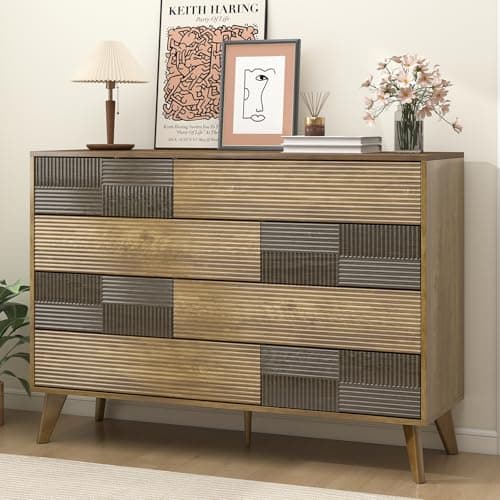 Hadulcet Wood Dressers for Bedroom 47” Wide, Large 8 Drawer Dresser TV Stand, Modern Chest of Drawers Closet Clothes Storage Organizer with Fluted Panel, No Handles Design, Dark Wood - Image 1