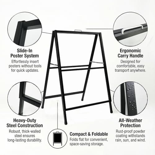 LANGTUKEE Heavy Duty A-Frame Sidewalk Sign 24x36 Inch - Double Sided Slide-in Metal Sandwich Board for Outdoor Business Advertising - Black Folding Pavement Display Stand (Frame Only) - Thumbnail 2