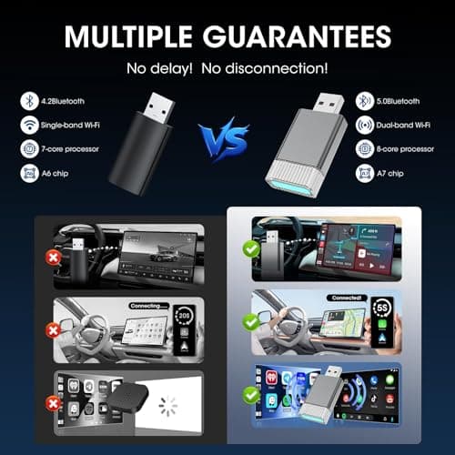2in1 Mini Wireless Carplay Adapter for Apple iPhone & Android Auto,Plug in Auto Play Wired to Wireless Small Dongle Car Adapter for Cars 2016+ Toyota/Honda/Cadillac/Ford/Chevrolet/Jeep - Thumbnail 6