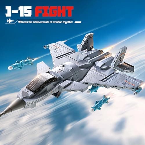 J-15 Fighter Jet Building Kit, 577PCS Military Aircraft Model for Boys 8–12, Army Airplane Toy with Foldable Wings & Tail, Clear Cockpit, Dual-Engine Jet, STEM Construction Blocks for Teens & Adult - Thumbnail 2