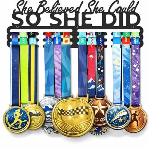 Bliocefo Medal Holder Hanger Rack Display Storage Steel Wall Mounted Fame Black Metal Sports Marathon Running Soccer Gymnastics Large-capacity Medals Sturdy Wall Decor She Believed She Could (15.7") - Image 1