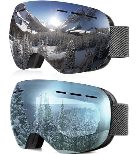NSSIW Ski Goggles for Men Women Youth, OTG Snowboard Goggles Snow Goggles with Anti Fog and UV Protection Over Glasses 2 Pack - Image 1