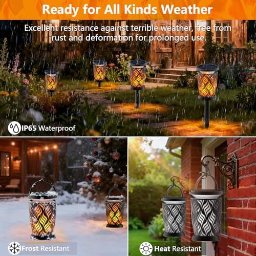 Solar Lanterns Outdoor Waterproof ,2 Pack Flickering Solar Flame Lights Upgraded Hanging Flame Lantern Pathway Torch Light Table Lamp, Auto On/ Off Porch Yard Gifts (1 Lighting Mode) - Thumbnail 2