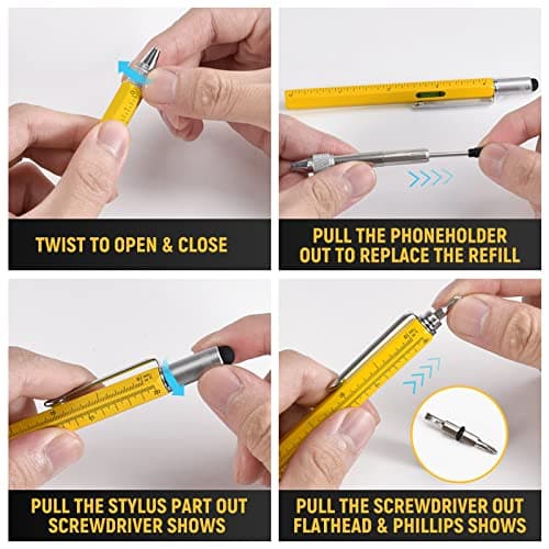 BIIB 6 in 1 Multitool Pen, Mens Gifts for Dad Boyfriend Husband, Anniversary Birthday Father‘s Day Gifts for Men, Gift for Men Who Have Everything, Dad Gift from Daughter Son, Cool Tools Gadgets - Thumbnail 4