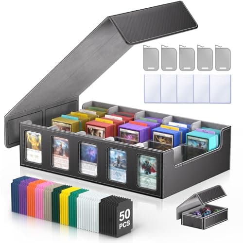 Trading Card Storage Box 5-Row 3900+ Capacity,TCG MTG Card Case with Magnetic Lid & Commander Display,Top Loader Storage for Sports Cards,Includes Dividers Dice Box - Image 1