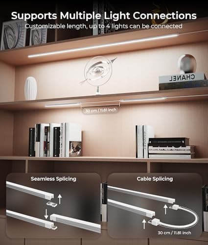 DeerTalk 12-Inch Under Cabinet Lighting, Ultra Slim 5CCT Adjustable (2700K-5000K) Hardwired LED Cabinet Lights for Kitchen, Closet, Shelf, 24V Low Voltage, 2 Pack - Thumbnail 4