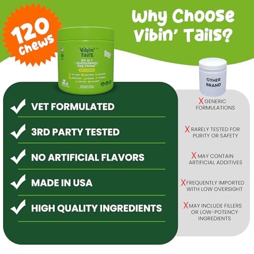 Vibin’ Tails 24-in-1 Dog Multivitamin, Glucosamine Chondroitin Hip & Joint Support, Probiotics & Omega-3, Skin & Coat - Puppy & Senior Chewable Dog Vitamins & Supplements Vet Formulated - 120ct Bacon - Thumbnail 4