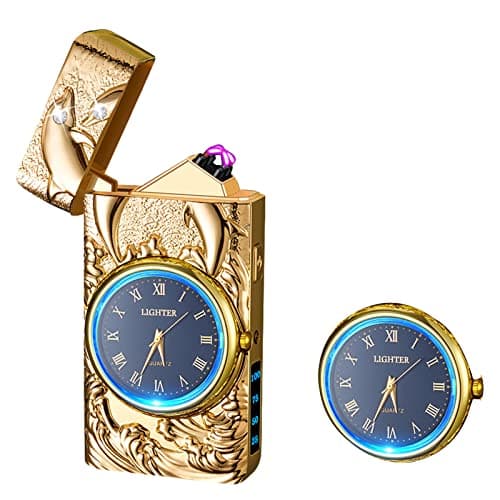 RSBYE Electric Lighter USB Rechargeable Windproof Plasma Dual Arc Lighters Flameless Cool Lighters with LED Battery Indication for Candles, Incense Stick, Outdoor Camping (Dolphin Gold) - Image 1