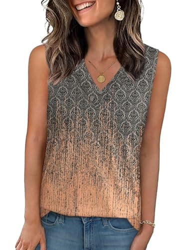 GKBK Summer Tank Tops for Women 2026 Sleeveless Dressy Casual V Neck Tops Loose Fit Trendy Tie Dye T Shirts Business Casual Tunic Tee Vacation Outfits Tie-dye GreyPink S - Image 1