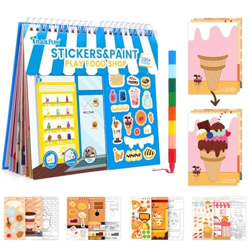 Sticker Activity Books for Kids, Sticker Books Include 20 Scenes & Coloring Page with 8-Color Crayons, Toddler Airplane Travel Essentials & Road Trip Toys - Craft Gift for Boys Girls 3-8 - Image 1