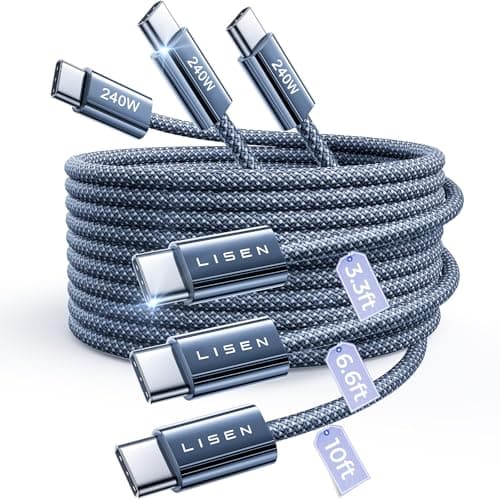LISEN 240W USB C to USB C Cable【3.3ft+6.6ft+10ft/3 Pack】 Computer Security Cables Type C Charger Fast Charging Cord USB C Cable for iPhone 17 16 iPad MacBook Air Pro Samsung S25 - Image 1