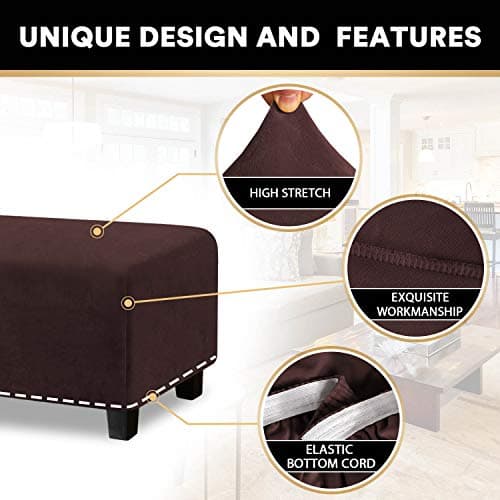 PrinceDeco Real Velvet Plush Ottoman Cover Soft Rectangle Folding Storage Covers Furniture Protector Removable Footstool Protect Footrest Covers Elastic Bottom(X-Large, Brown) - Thumbnail 3
