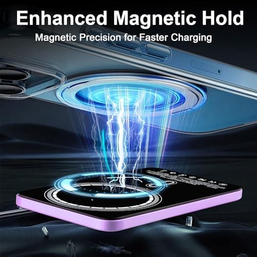 Magnetic Portable Charger 5000mAh, 15W Ultra Slim Wireless Portable Charger, Fast Charging for iPhone 17/16/15/14/13/12 Pro/Pro Max/Plus, Metal Shell, USB-C Cable to Charge Other Phones (Purple) - Thumbnail 3