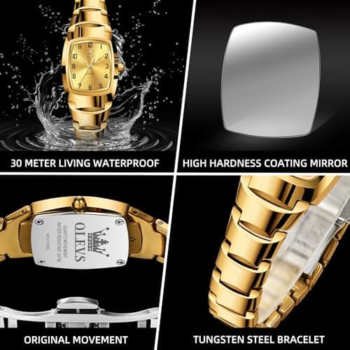 OLEVS Gold Watches for Women Luxury Vintage Square Small Women's Watches Waterproof Stainless Steel Dainty Ladies Watch Fashion Dress Simple Analog Quartz Rectangular Wrist Watch Reloj para Mujer - Thumbnail 4