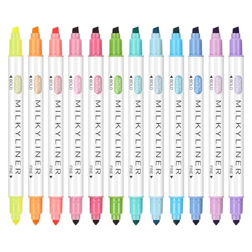 HANKU 12 Colors Dual-Tip Highlighter Marker Set, Broad and Fine Point Tips, No Bleed, Ideal for Bible Highlighting, Journaling, School and Office Supplies, Assorted Ink Colors - Image 1