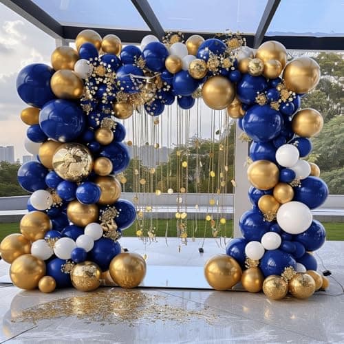 188pcs Royal Blue White Gold Balloon Garland Arch Kit, Navy Blue White and Gold Balloon for Anniversary Wedding Bridal Shower Birthday Party Decorations - Thumbnail 5