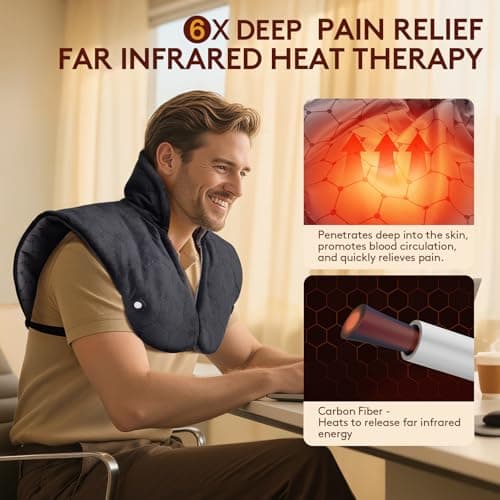 Far Infrared Heating Pad for Neck and Shoulders and Back - 6X Deeper Pain Relief, Graphene 30s Fast Heat, 8 Heat Setting, 16 Timer, Automatic Memory, Weighted Heating Pads Gift for Women&Men (Black) - Thumbnail 2