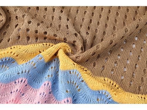 VIAURBE Women's Crochet Cover Ups Swimwear Beach Bikini Swimsuit Cover-ups Striped Side Split Mini Dress Coffee L - Thumbnail 6