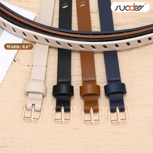 SUOSDEY 4 Pack Thin Belts for Women Skinny Leather Belts with Metal Buckle for Dresses Pants Jeans - Thumbnail 6
