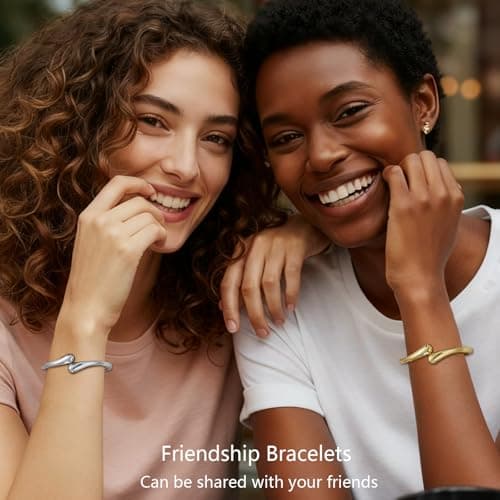 Gold Silver Bangles Bracelet for Women Trendy, 14K Gold Plated Dainty Thick Chunky Cuff Bracelet Stack - Thumbnail 6