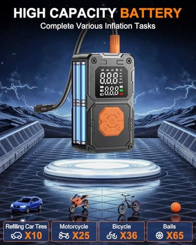 Tire Inflator Portable Air Compressor, 150PSI Cordless Air Pump for Car Tires, Bike Tire Pump with LED Light & Pressure Gauge,Portable Tire Inflator For Car Motorcycle Balls Valentines Day Gifts - Thumbnail 4
