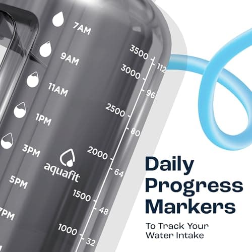 AQUAFIT 1 Gallon Water Bottle with Time Marker - Straw & Chug Lid - BPA Free Gym Water Bottle with Straw - Big Gallon Jug (Clarity, 128 oz - 2 Lids) - Thumbnail 4