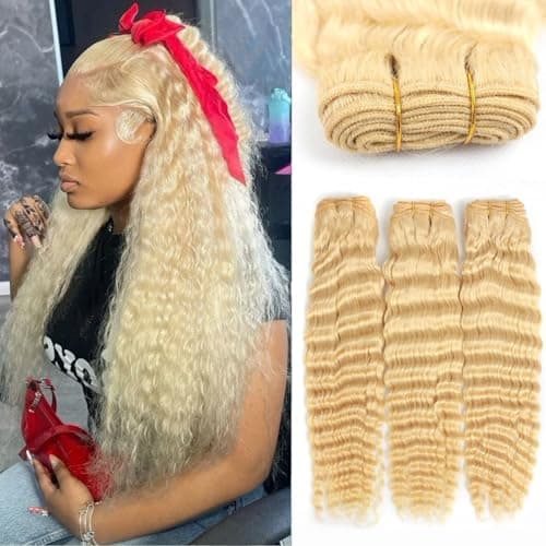 613 Blonde Deep Wave Human Hair 3 Bundles 16 18 20 Inch 100% Unprocessed Brazilian Virgin Curly Hair 12A Grade Human Hair Bundles