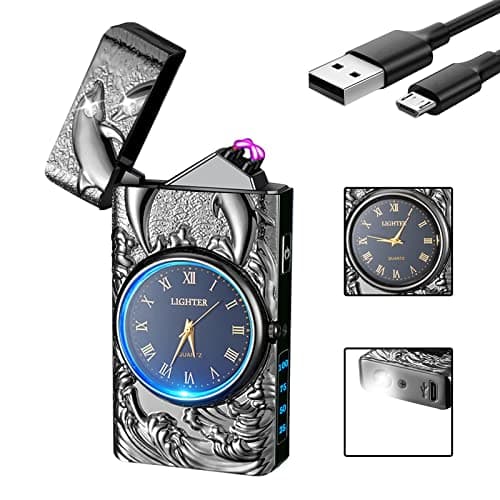 GADATOP Electric Lighter Rechargeable Windproof Lighter Plasma Lighters with 3D Dolphin Relief Built-in Clock LED Light for Daily Use Travel Essentials (Black) - Image 1