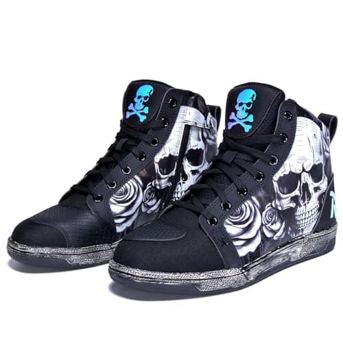 GXZUORUI Motorcycle Shoes for Men, Breathable Anti-Slip Casual Motorcycle Riding Shoes Motocross Protective Boots with Side Zipper, Ankle Support Footwear (Black, Adult, Men, 12, Numeric, US Footwear Size System, Medium)