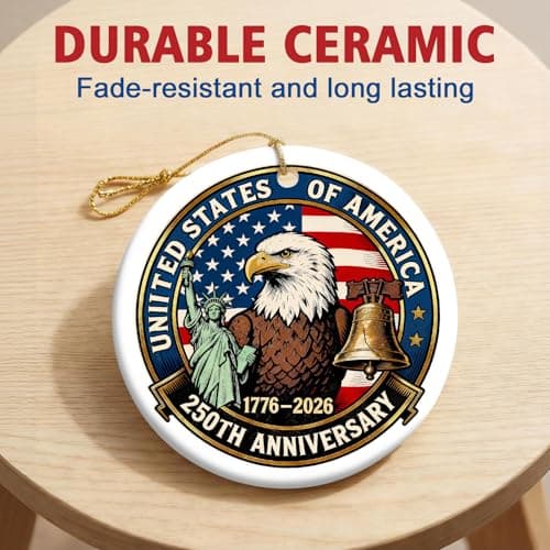 250th Anniversary USA Ornaments for Patriotic Christmas Decorations, United States 250 Anniversary Bell Ornament, Patriotic Keepsake for America’s 250th Birthday-Ceramic Style2 - Thumbnail 3