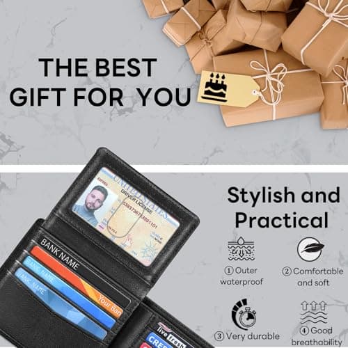 Wallet for Men, Premium Classic Mens Wallet Minimalist Slim Bifold Wallet, RFID Blocking Wallet with 10 Credit Card, 2 ID Window and 2 Cash Slots, Leather Compact Wallet, Front Pocket Card Holder - Thumbnail 6
