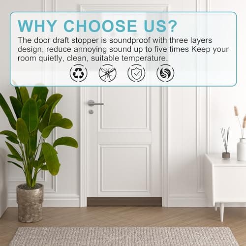 Door Draft Stopper Bottom One Sided Door Draft Blockers，37" Cutable Under Door Draft Blocker Insulator Door Sweep Weather Stripping Soundproof，Fits for Interior／Exterior Doors，1 Pack,Brown - Thumbnail 6